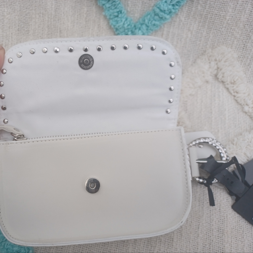 bebe White Studded Logo Crossbody Belt Bag - Picture 4 of 8
